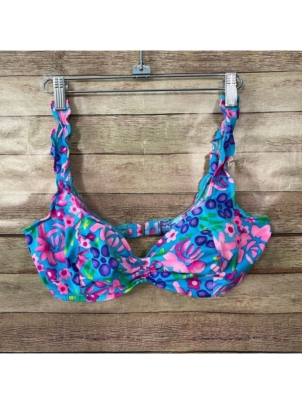 Sand Castle Women’s Pink Blue Purple Tropical Bandeau Bikini Size: 16